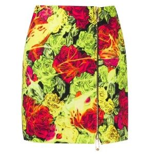 VERSACE Floral Roses-Print In Yellov and Red Mini Skirt